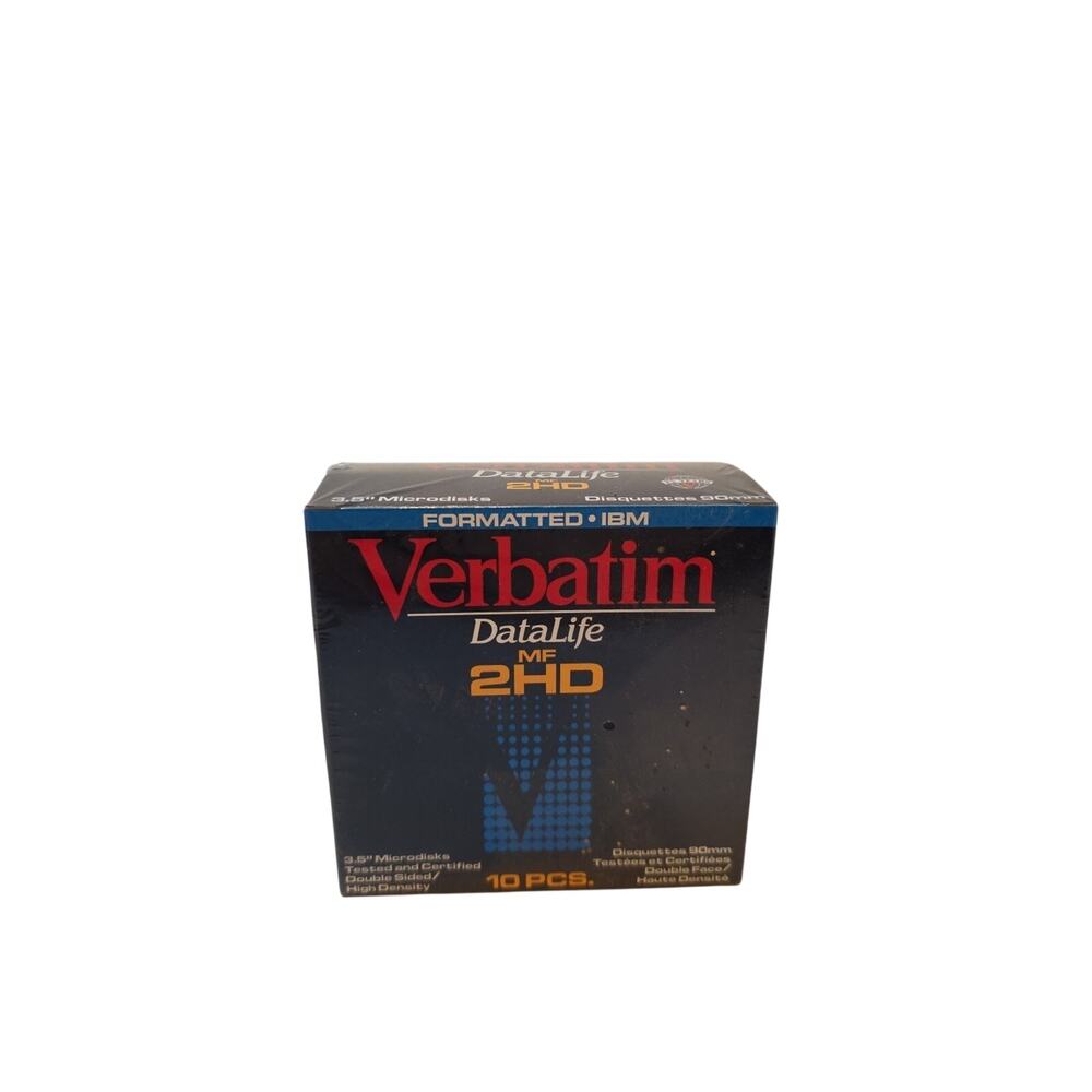 Verbatim DataLife Diskettes MF 2HD IBM Formatted 3.5" 1.44MB 10-Pack #87410 90mm